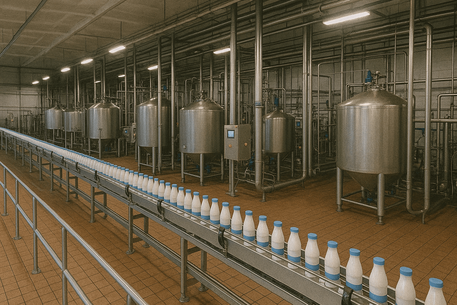 Linha de produção automatizada em laticínio, representando aplicação da Consultoria em Gestão industrial